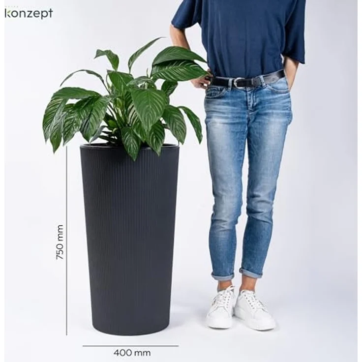 KONZEPT Blumentopf mit Einsatz Hoch 75cm für Außenbereich, wetterfest, mit Rillenstruktur, Modernes Design, UV-beständig, Vielseitigkeit, bruchfest – Bild 2