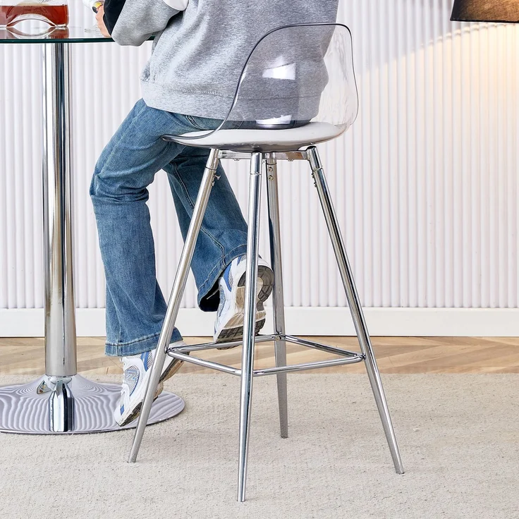 Wohnora 2-Teiliges Set transparente Lehnstühle mit durchscheinender Rückenlehne, silberfarbene Metallgestelle, geeignet für Wohnzimmer, Esszimmer, Theken, Inseln und Cafés – Bild 4