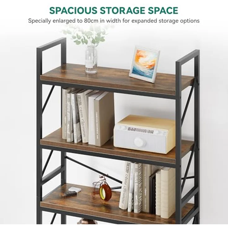 YITAHOME Bücherregal mit 5 Ebenen, Großes Standregal, Holzregal und Metallrahmen, Industrieregal, Bodenstehendes Lagerregal, für Wohnzimmer, Home Office, Vintagebraun Regal – Bild 5