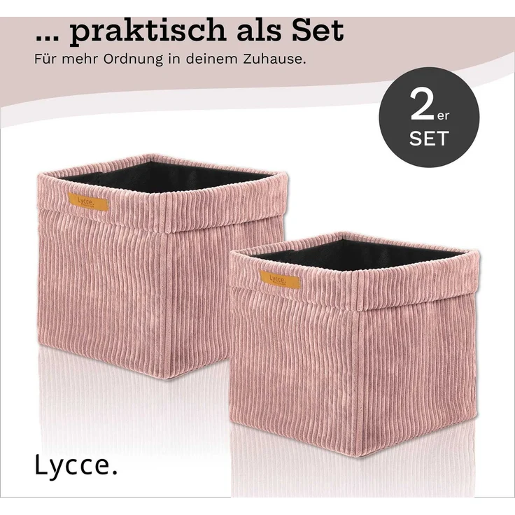 Lycce faltbare Aufbewahrungsbox, 2er Set - Cord, passend für Kallax Regal, abnehmbarer Bezug, robust, formstabil Puderrosa 31x33x33cm – Bild 6