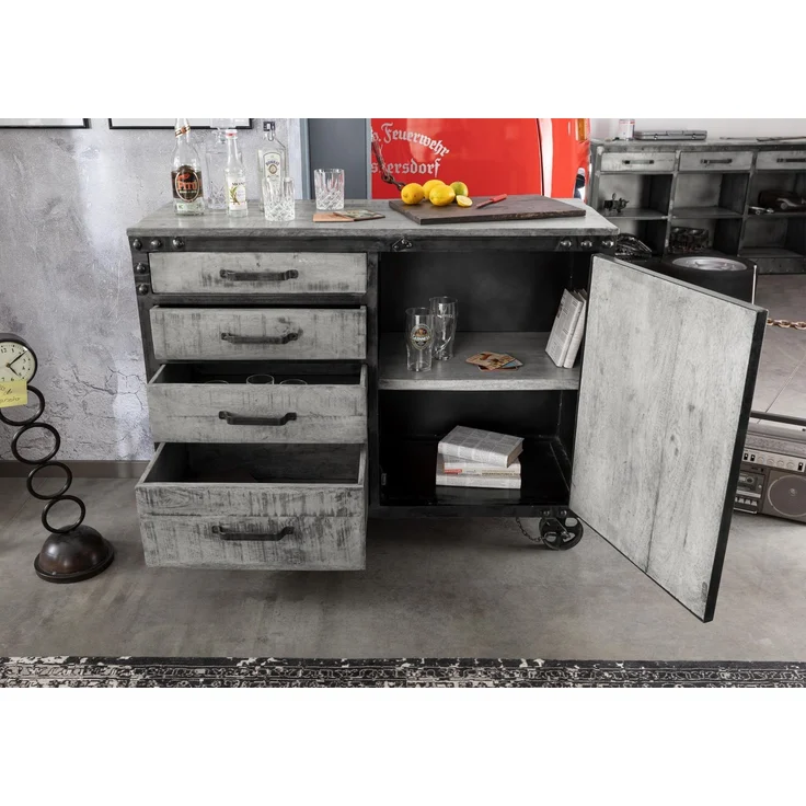 Sideboard Mango 120x46x92 grau lackiert HEAVY INDUSTRY #125 – Bild 4