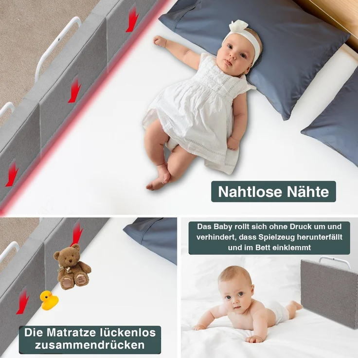 Eikuavons 4x Bettgitter 50cm Leinenfarbe, Bettschutzgitter Set, 5-Loch höhenverstellbar, Rausfallschutz Kinderbettgitter für Babybett & Familienbett, Perlbaumwolle, Leinenfarbe – Bild 5