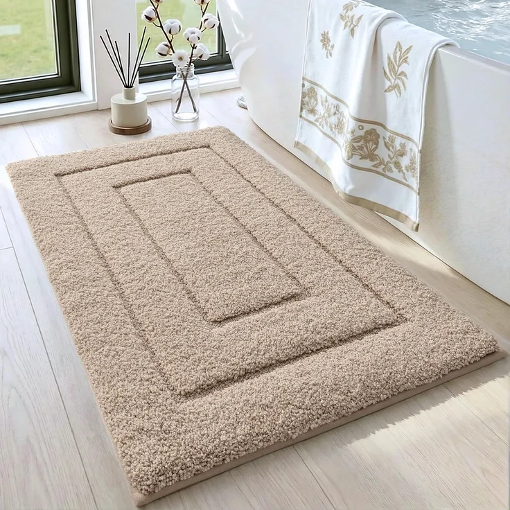 DEXI Badteppich rutschfeste,weicher Badezimmerteppich Wasserabsorbierend Badematte maschinenwaschbar Badvorleger für Dusche,Badewanne und Toilette - Beige,60x90 cm – Bild 1
