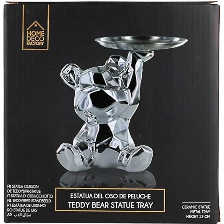 HOME DECO FACTORY Bären-Statue Schale Resin Einzigartig Silber | Resin, Bären-Statue mit Ablageschale, einzigartiges praktisches Design, Dekoration, Wohnzimmer oder Flur, Silber – Bild 9