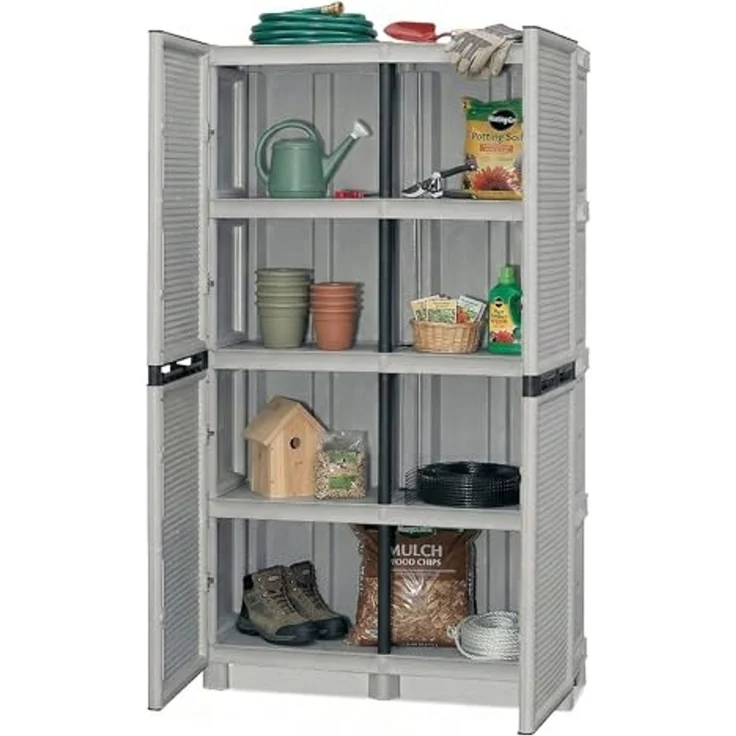Dmora - Namur Outdoor-Garderobe, Mehrzweckschrank, Wäscheschrank, Outdoor-Schrank, 100% Made in Italy, Hellgrau, 100 x 39 x 172 cm – Bild 3
