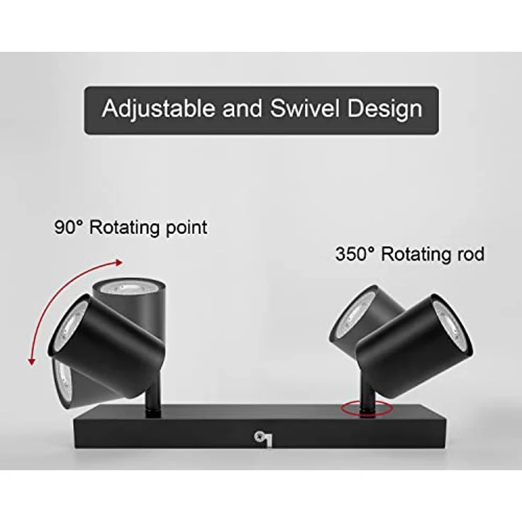 Dehobo Led Deckenstrahler Schwenkbar 350° - Deckenstrahler 2 Flammig Deckenleuchte GU10, LED Wandstrahler Schwarz, Spotlight Lampe Deckenlampe für Wohnzimmer Schlafzimmer Küche, Nein GU10 Leuchtmittel – Bild 3