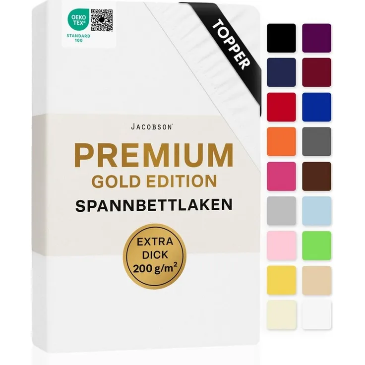 Jacobson Spannbettlaken TOPPER PREMIUM 200 g/m² Jersey aus 97% Baumwolle & 3% Elasthan, Extra dichtes Bettlaken für maximalen Halt