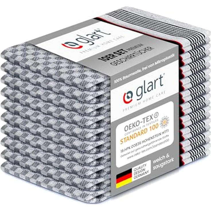 Glart 48GS 10er Set Küchentücher Grubentücher 90x45 cm aus 100% Baumwolle in schwarz, Oeko-TEX Standard 100 Zertifiziert, fusselfrei, waschbar, vorgewaschen für die Küche und Abwasch – Bild 1