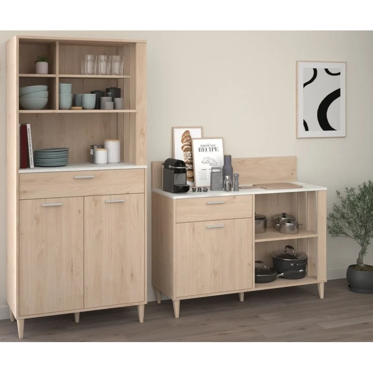 Mehrzweckschrank-Set >Gala 2< (2 teilig) Jackson Eiche Dekor / Beton Optik, Buffet + Beistellschrank – Bild 2