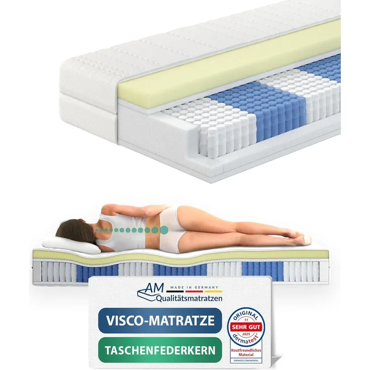 AM Qualitätsmatratzen 'Visco-Taschenfederkernmatratze', H2, 100x200 cm