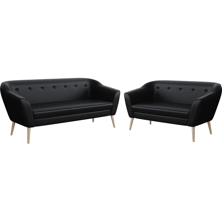 MEBLINI Sofa-Set DORIS 3+2 - Schwarz Kunstleder - für Wohnzimmer - Mini Lounge für fünf Personen - Küchensofa - Sofa Klein - Sitzgarnitur - Polstergarnitur - Sofagarnituren – Bild 1