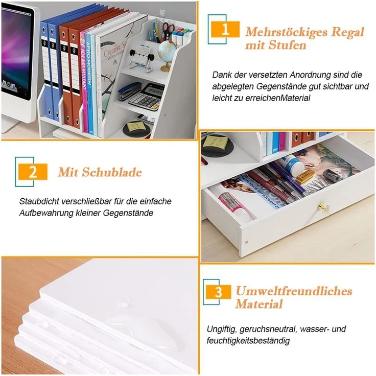 TUWENA Aufbewahrungsdose Schreibtisch Organizer mit Stifthalter & Schublade,Schreibtischaufsatz, Mehrzweck-Dokumentenablage,Aufbewahrungsregal,für Zuhause, Büro, Schul – Bild 3