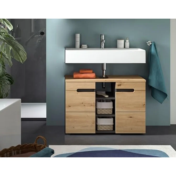 Xonox Canu Waschbeckenunterschrank (B/H/T: 80x55x34 cm) in Basalt grau Nachbildung und Artisan Nachbildung – Bild 3