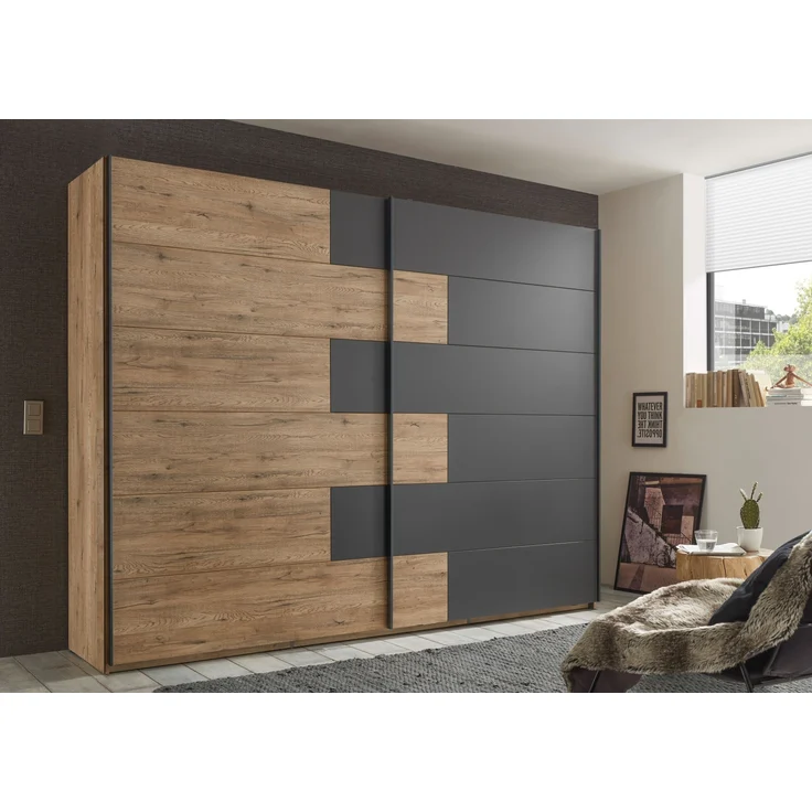 Schlafzimmer-Set >LINEA< (2-teilig) Bartex Eiche/Graphit, Schrank 280x215x58, Bett 296x97x210 – Bild 3
