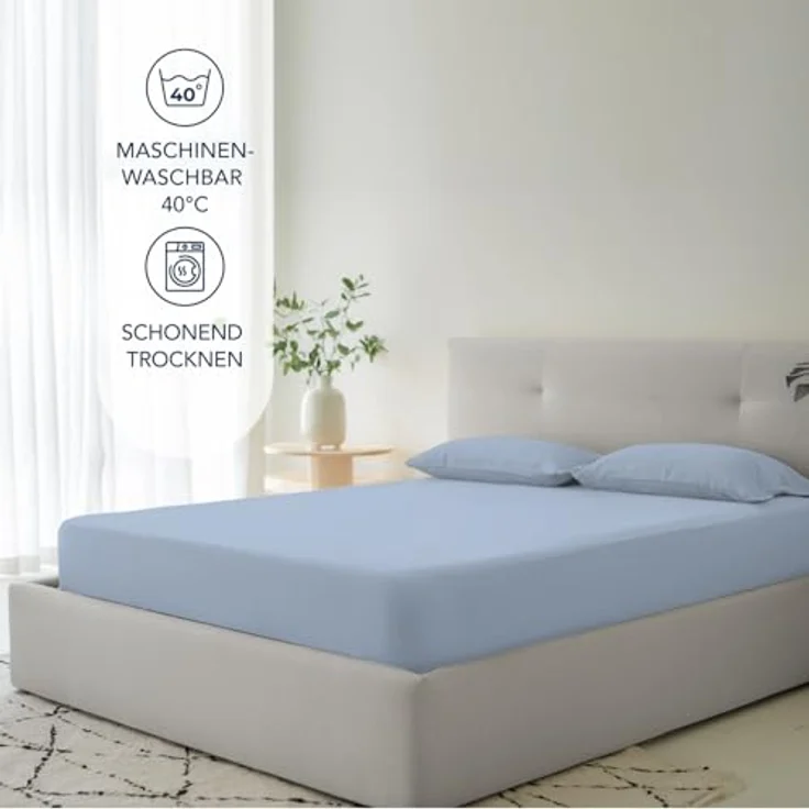 Dreamzie Spannbettlaken 140x190/200cm - 35 cm Tiefe Tasche - 100% Mikrofaser Bettlaken - Blau, Schadstoffgeprüft(Oeko TEX), Bettlaken mit Gummizug – Bild 6