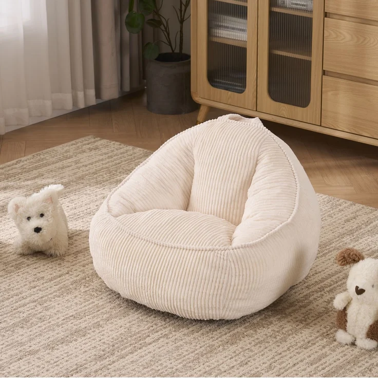 Sitzsack für Kinder in Beige, 69 x 72 x 51 cm – ergonomische Form, Cord-Bezug – Bild 1