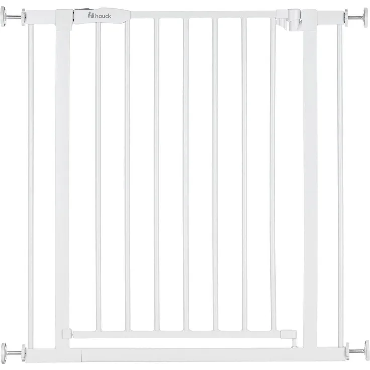 Hauck Treppenschutzgitter Türschutzgitter Open N Stop 2, für Breiten 75-80 cm, ohne Bohren, Einhändiges Beidseitiges Öffnen, Manueller Schließmechanismus, Metall (White)