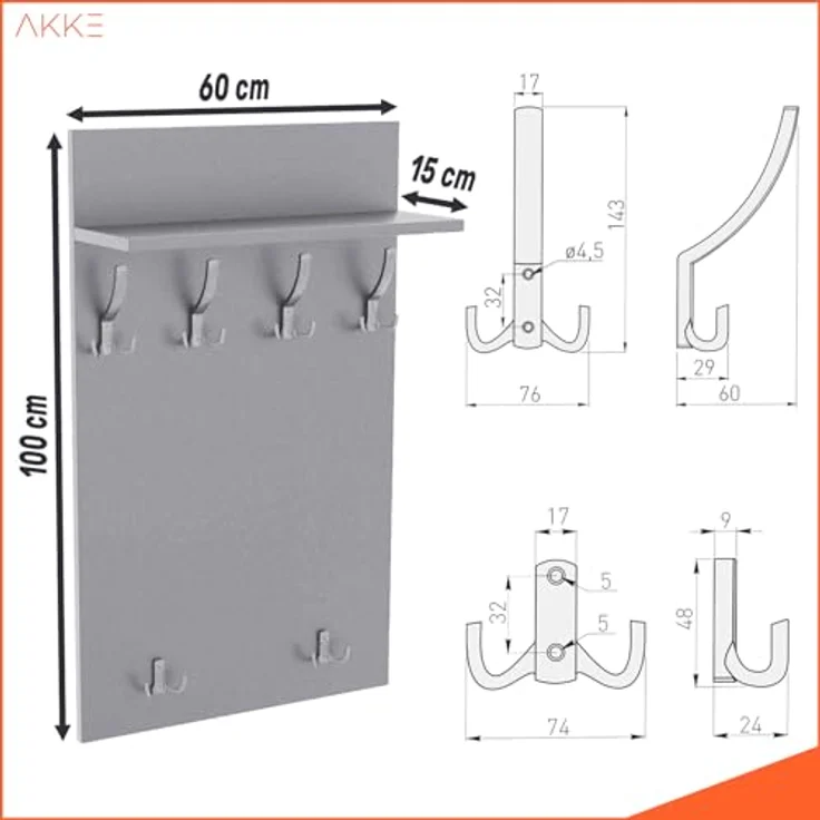 AKKE Garderobenhalter, MAXI Große Garderobe Schwarze Haken 2mm PVC Kantenumleimung – Bild 6