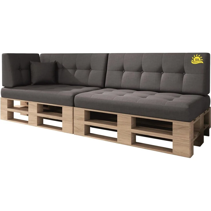 sunnypillow Palettenkissen Kaltschaum UV - beständig Outdoor/Indoor Palettenauflage Palettenpolster Palettensofa Sitzkissen Rückenlehne gesteppt 6er Set 120x80 Grey – Bild 2