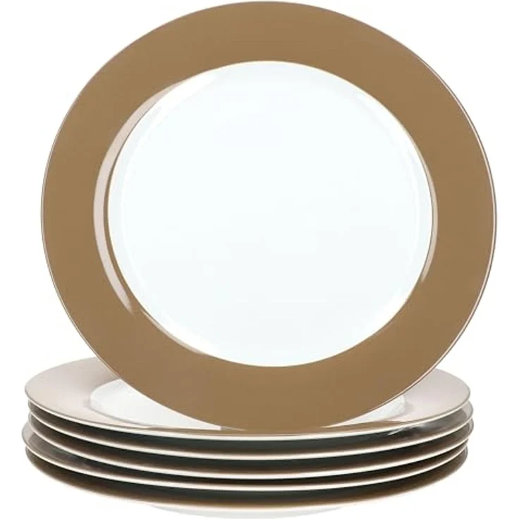MamboCat Speiseteller Ritzenhoff 6x Nougat Doppio Speiseteller Weiß-Braun Porzellan Teller – Bild 1