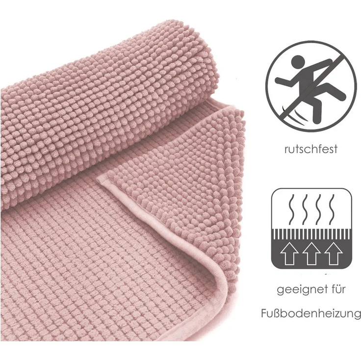 heimtexland Badematte Badvorleger Chenille Badteppich Duschvorleger, rutschhemmend beschichtet, Fußbodenheizung geeignet, schnell trocknend, strapazierfähig, fußbodenheizungsgeeignet, rutschfest, saugstark, Polyester, rechteckig, 50x80 cm, Hochflor, su... – Bild 4