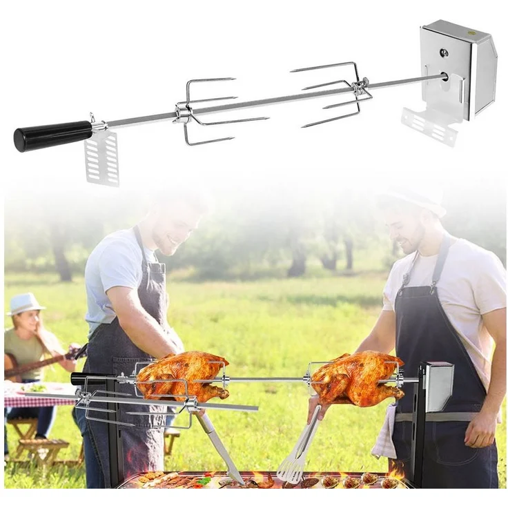 FIVMEN Grillspieß Edelstahl Spieß Set 107cm BBQ Fleischklammer mit Motor Drehspieß (Fleischnadeln, 2-St) – Bild 5