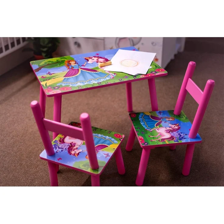 HTI-Line 'Einhorn' Kindersitzgruppe, 3-tlg, 1 Tisch, 2 Stühle, Holz Pink – Bild 4