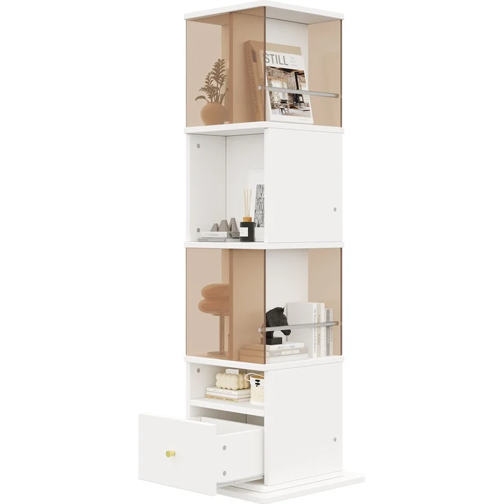 Drehbare Vitrine 50 x 50 x 160 cm aus MDF und braun getöntem Sicherheitsglas mit LED – Bild 7