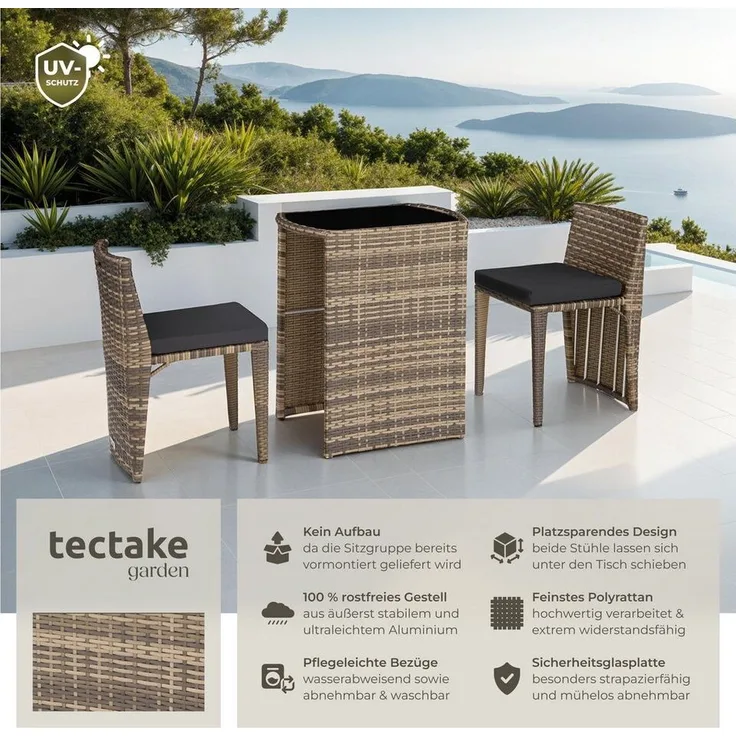tectake Sitzgruppe Rattanset, (Set, 3-tlg), mit Aluminiumgestell