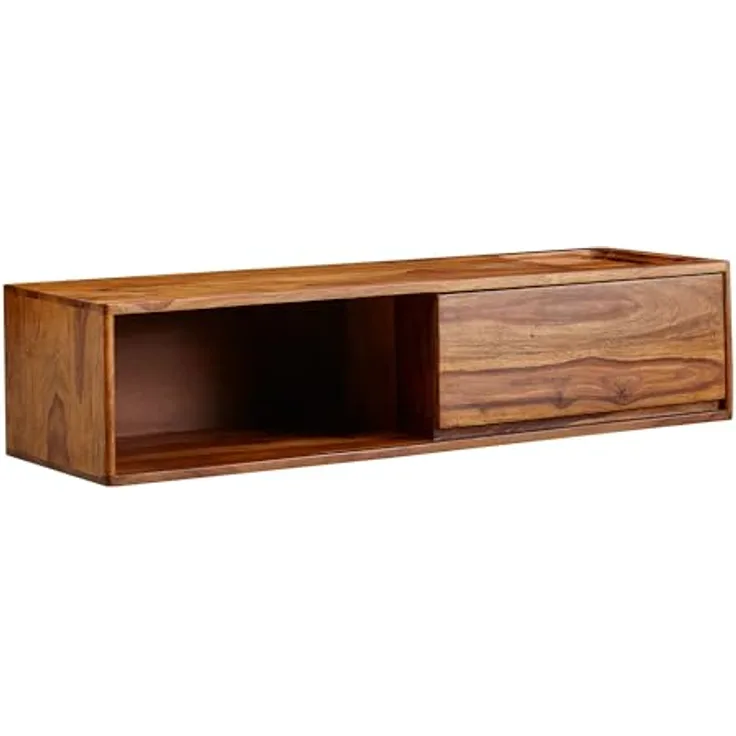 Lowboard Sheesham Massivholz 108x25x34cm Hängend TV-Schrank Braun Modern