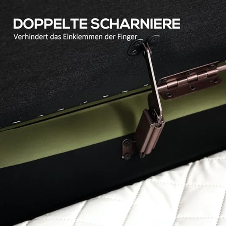 HOMCOM Sitzbank mit Stauraum Polsterbank mit Klappdeckel, Samtoptik (Sitztruhe, 1-St, Truhenbank), für Flur, Wohnzimmer, Schlafzimmer 108 x 44 x 43,5 cm, Grün – Bild 8