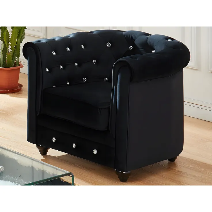 Vente-unique - Sessel - Samt - Schwarz mit Knöpfen in Kristalloptik - CHESTERFIELD