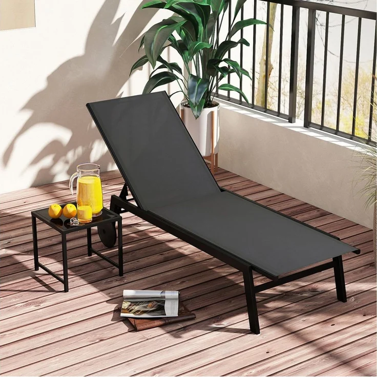 COSTWAY Gartenliege, 2 St, Liegestuhl-Set verstellbar mit Tisch, Rollen – Bild 5