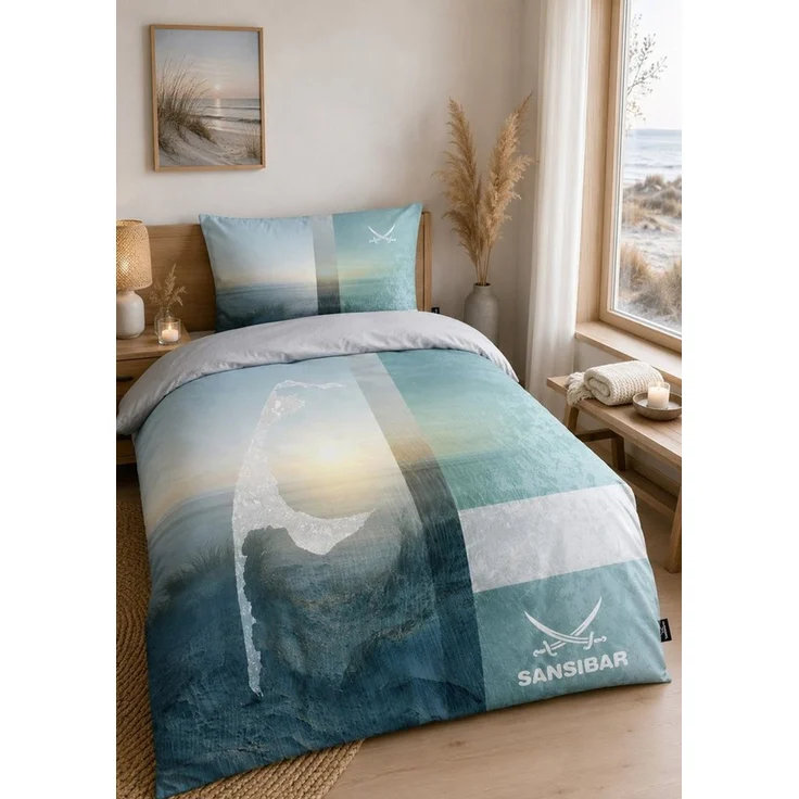Sansibar Sylt Bettwäsche Sunset mit Sylt-Motiv Wendebettwäsche, 100% Baumwolle, 2 teilig, Fein gewebte, glatte und weiche Baumwollsatin-Qualität – Bild 1