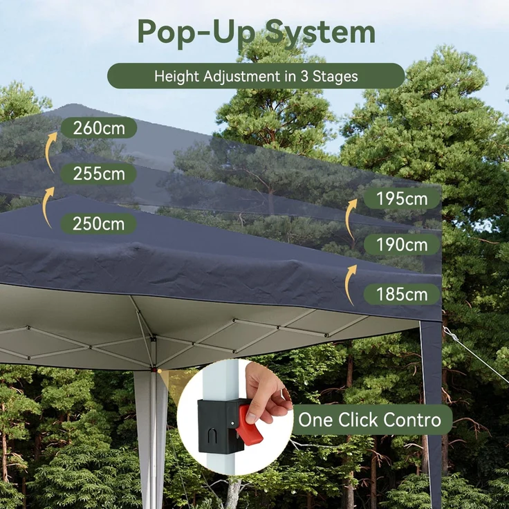 Aoxun Pop Up Pavillon 3x3 Wasserdicht, Metallrahmen-Schutzzelt, Höhe Verstellbar, 3mx3m Faltpavillon mit Tragetasche für Camping Party, Blau – Bild 5