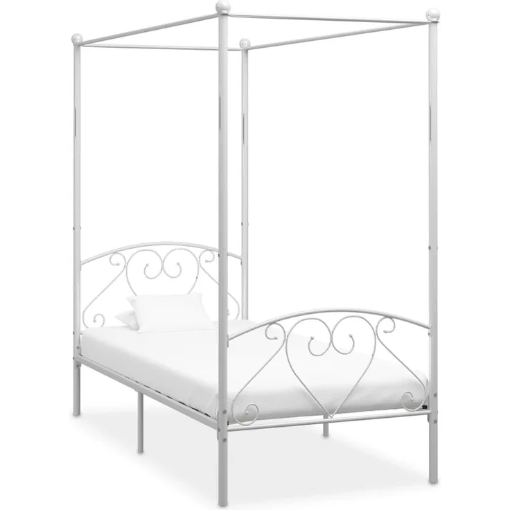 vidaXL Himmelbett-Gestell mit Lattenrost, Metall weiß, 90x200 cm