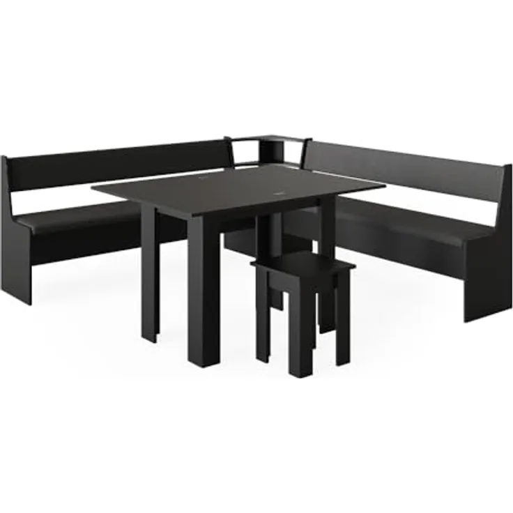 Vicco Eckbankgruppe 'Roman', Schwarz, Holzwerkstoff, 210x80x210 cm, inklusive Tisch für Esszimmer und gesellige Runden
