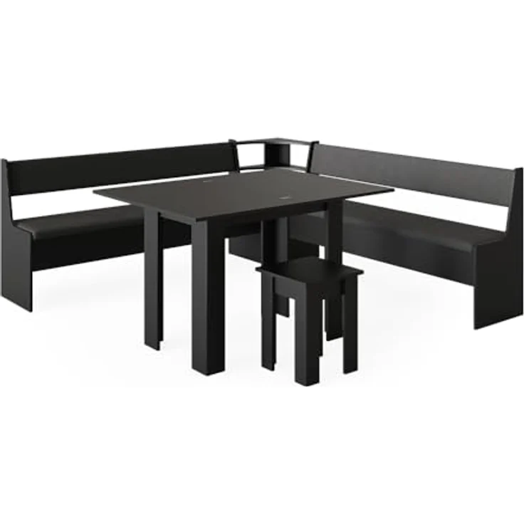 Vicco Eckbankgruppe 'Roman', Schwarz, Holzwerkstoff, 210x80x210 cm, inklusive Tisch für Esszimmer und gesellige Runden – Bild 1