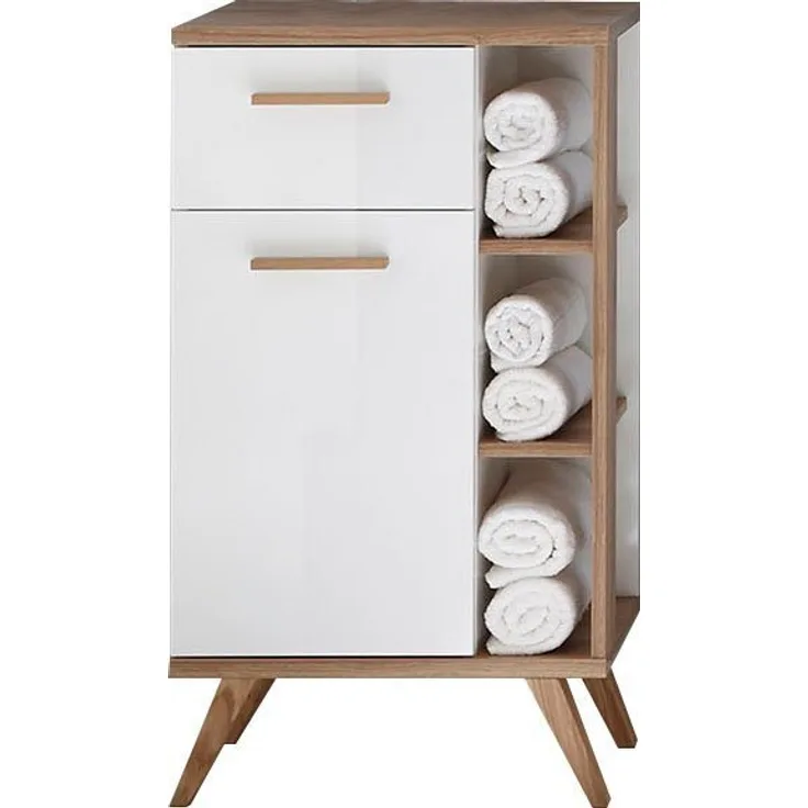 Saphir Unterschrank Quickset Badschrank mit 1 Schublade, 1 Tür, seitlichen Ablagen Badezimmer-Unterschrank inkl. Türdämpfer, 50,5 cm breit