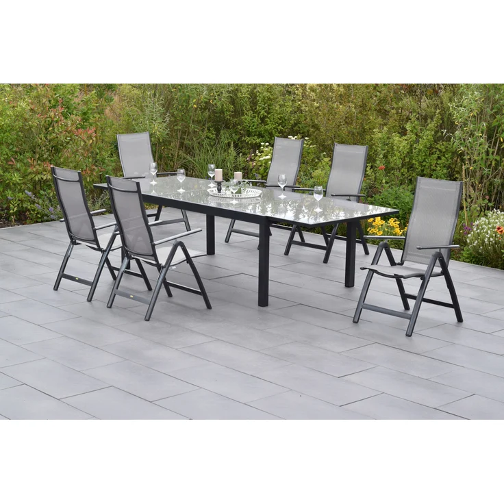 Carrara Gartenmöbel Set 7tlg, Semi Ausziehtisch, graphit/grau