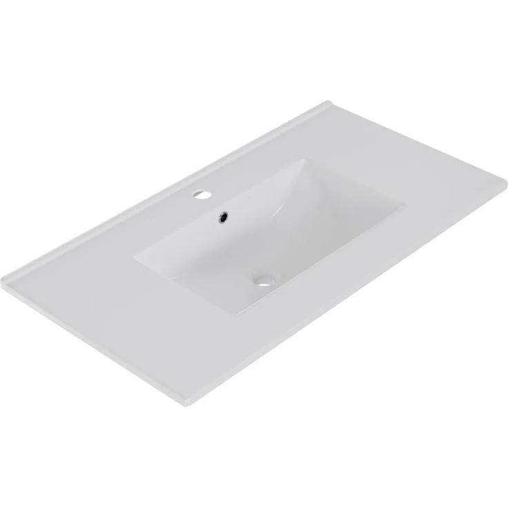 Freistehender Waschtisch, B 91 x T 46,5 x H 87 cm, MDF und Keramik, schwarz – Bild 9