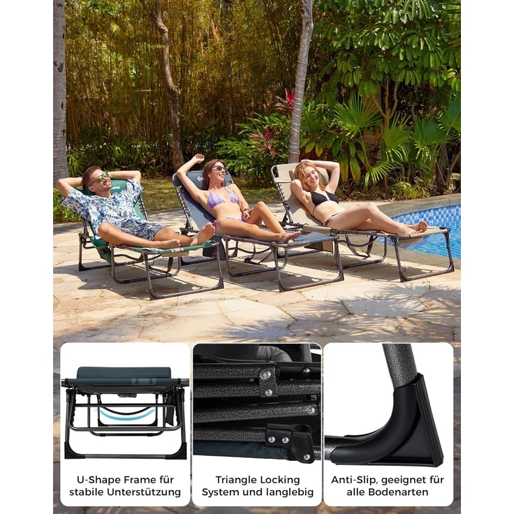 KingCamp 2er Set Sonnenliege Klappbarer mit Lesefenster, Liegestuhl Klappbar 5-Position-Verstellbare Rückenlehne Leicht mit Kopfstütze Strandliege klappbare für Strand Garten Terrasse Camping – Bild 6
