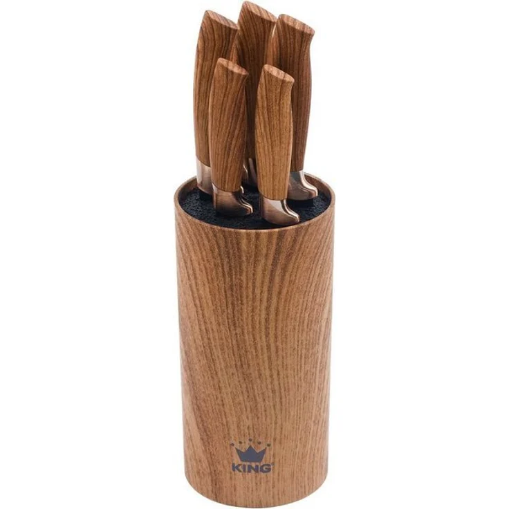 KING Messerblock Essential (6tlg), Messer mit Wellenschliff, Griffe in Holzoptik, (5 Messer+ Messerblock) – Bild 3