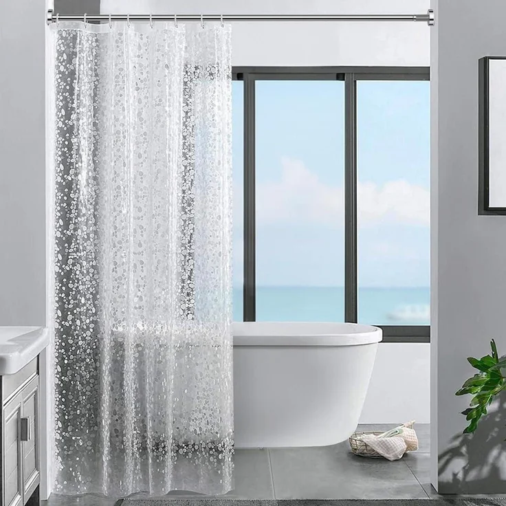 Duschvorhang 3D Steinmuster Eva Transparent Wasserdicht 120x200cm 8 Ringe – Bild 1