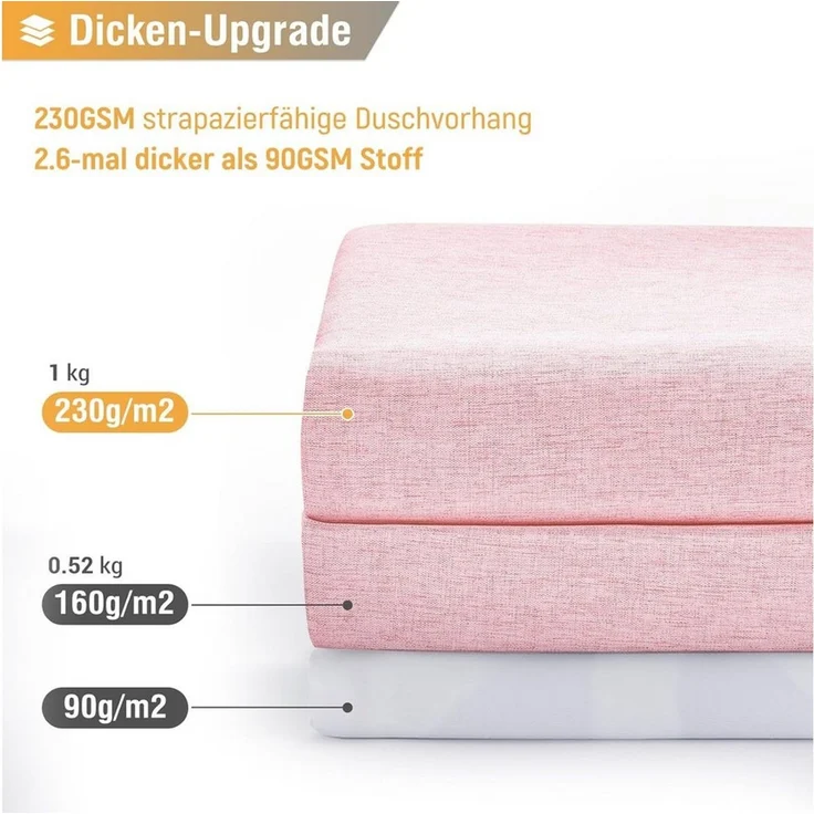Agger Duschvorhang 180x180 cm, Leinen-Textur, Anti-Schimmel, waschbarer – Bild 3