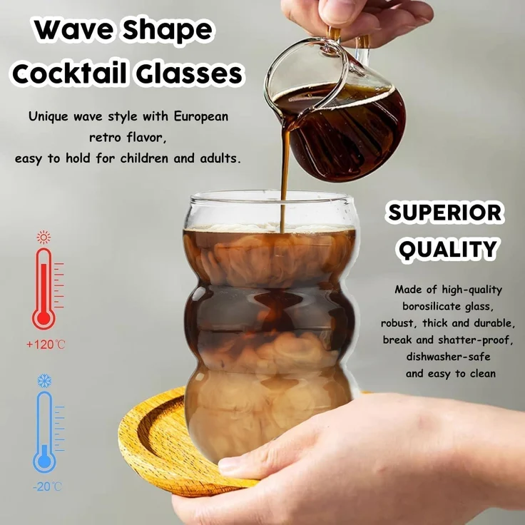 4er Set Trinkglas 550ml gerippte Longdrink Cocktail Gläser Wave Glas – Bild 4
