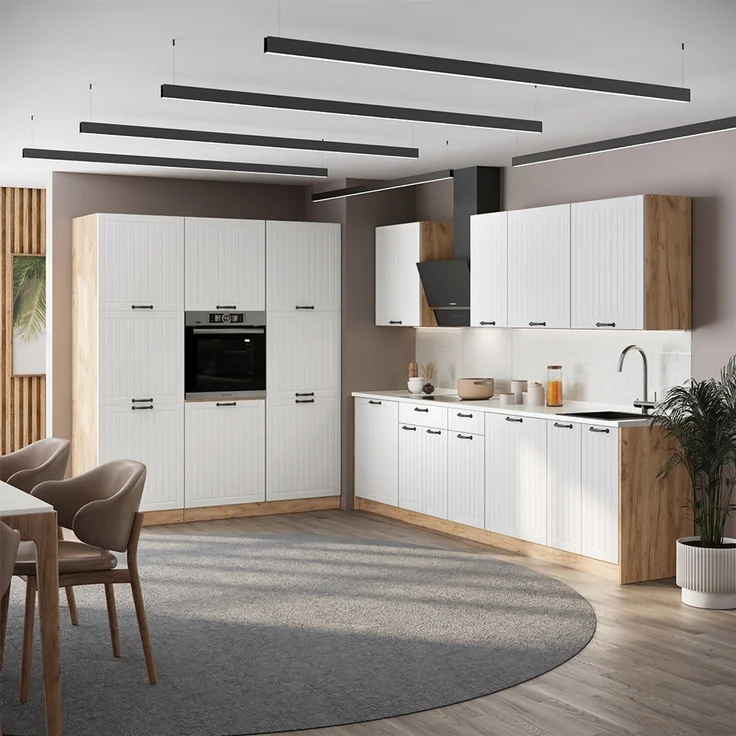 Küchenzeile Fame-Line Weiß Landhaus/Goldkraft Eiche 460 cm, AP Eiche Vicco – Bild 5