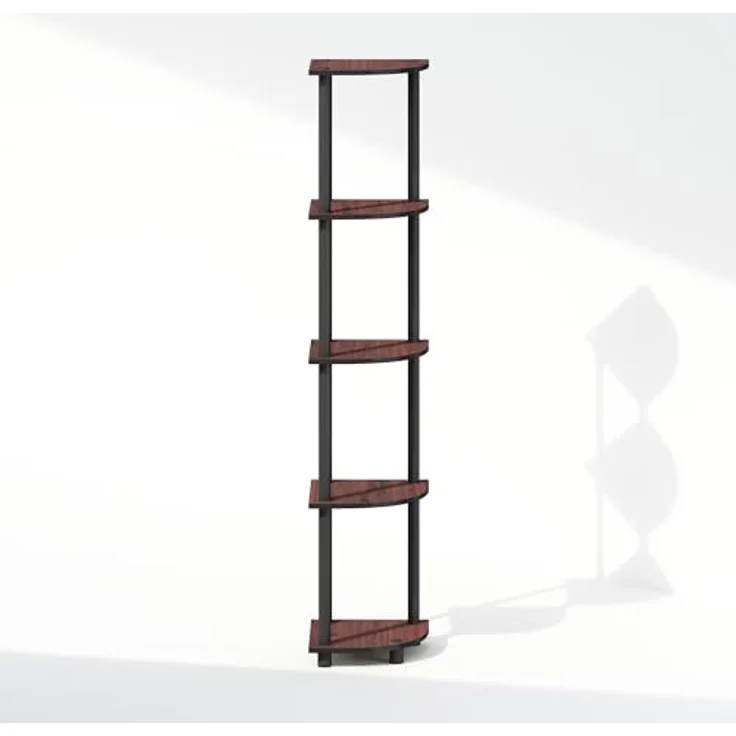 Furinno Turn-N-Tube Eckregal, 5-stufiges Eck-Bücherregal, offene Aufbewahrungsregale, für Organisation und Aufbewahrung, Wohnzimmer, Home Office, Garage, Schlafzimmer, Dunkle Kirsche – Bild 5