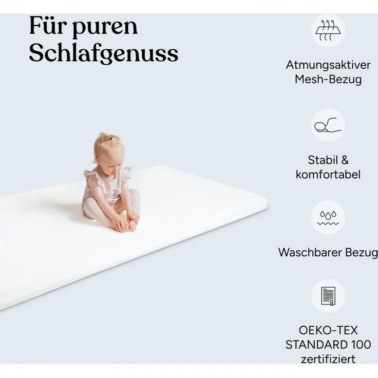 Babymatratze Pur, Babymatratze für Babybett, Baby Matratze, Ehrenkind, 8 cm hoch, (gratis Versand, Härtegrad (Weich - Mittelweich), Belastbarkeit: 30 kg – Bild 2