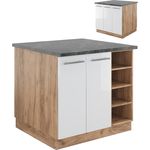 Kücheninsel Fame-Line Weiß Hochglanz/Goldkraft Eiche 90 cm ohne Arbeitsplatte Vicco